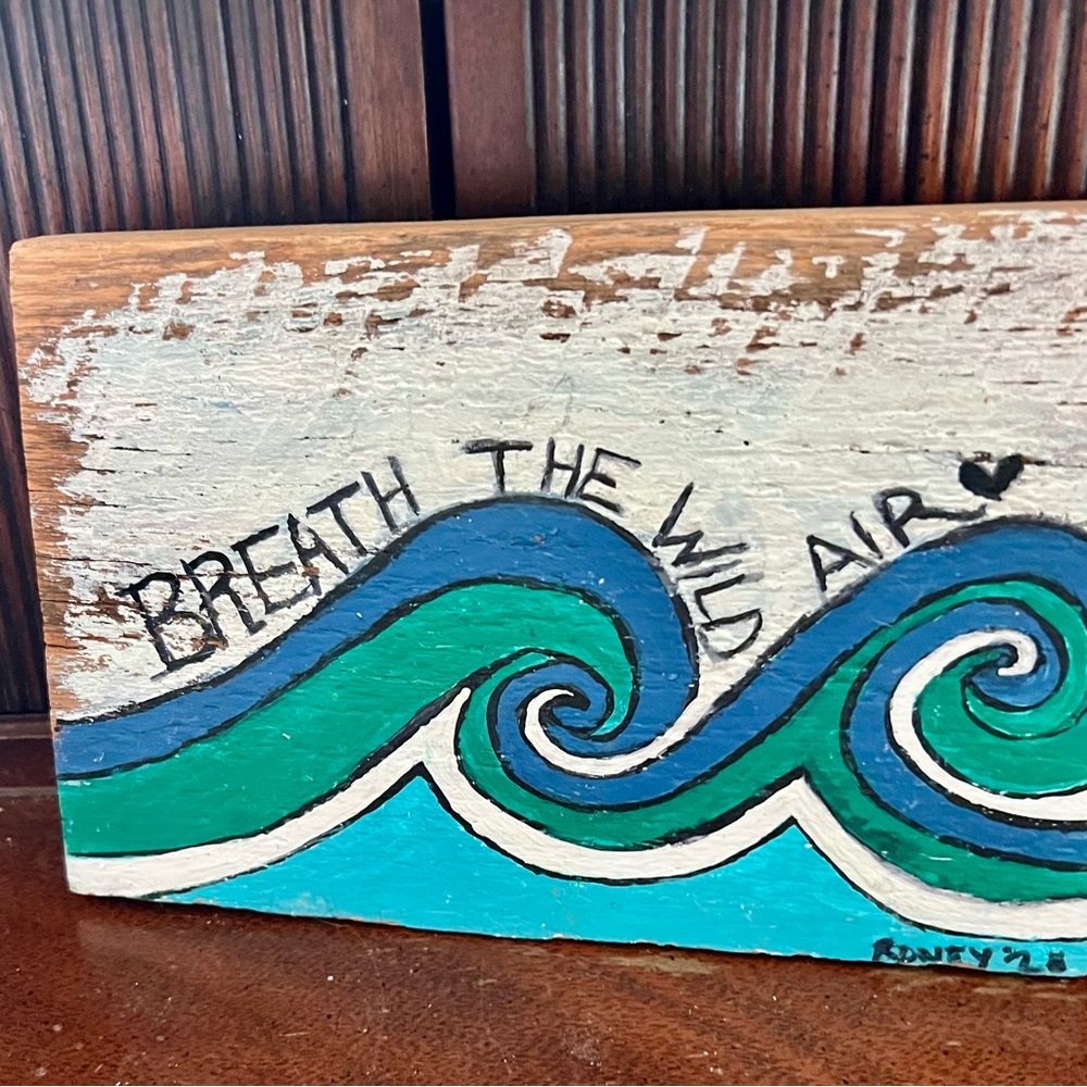 Hand-Painted Wooden Sign with Waves on old barn wood